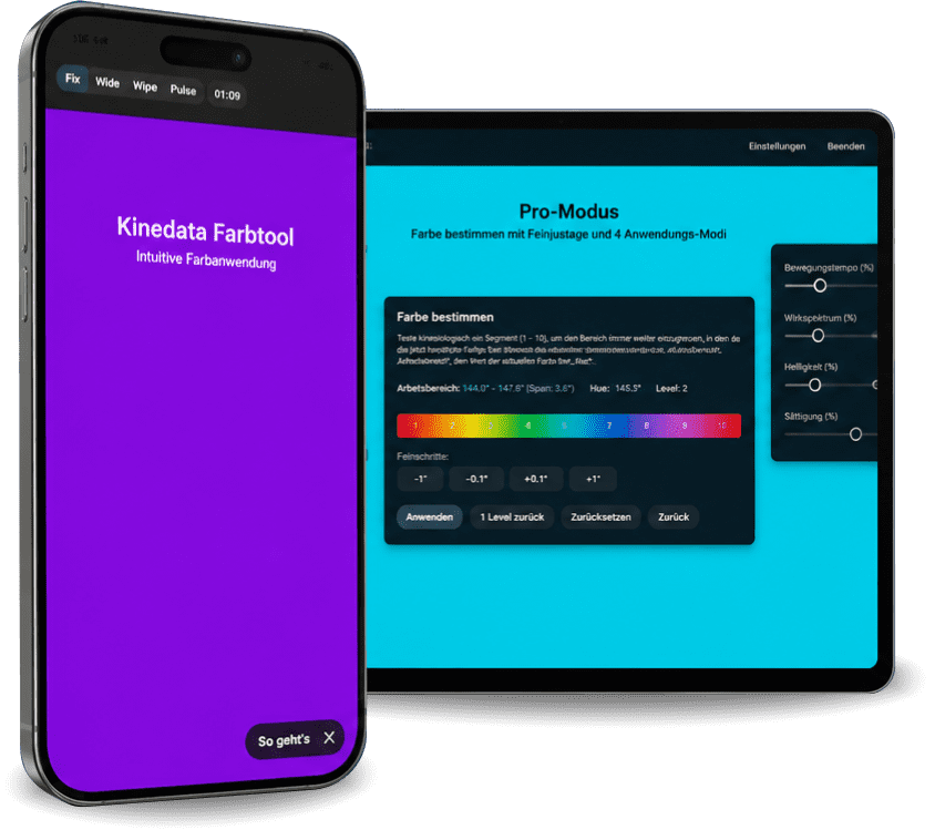 Kinedata Farbtool PRO, als App installierbar und mit verschiedenen Modi